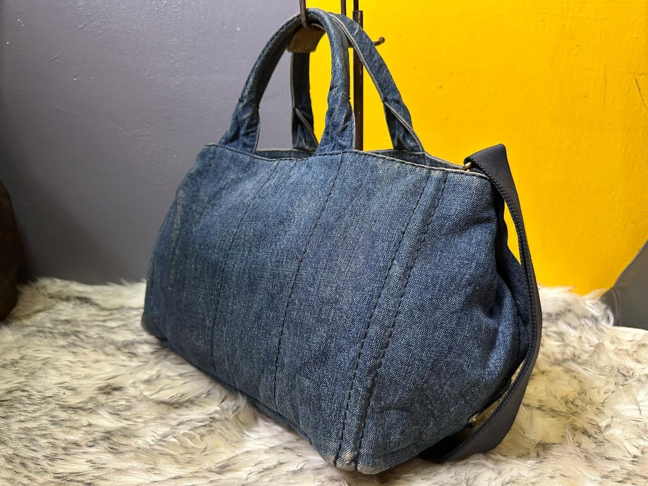 Prada Authentic Prada Canapa Denim Blu Medium Tote Bag Size ONE SIZE - 3 Thumbnail