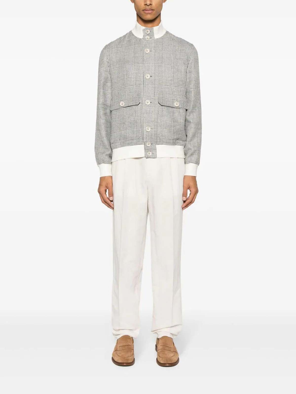 Brunello Cucinelli o1y0526 Casual Jacket in Gray/White Size US L / EU 52-54 / 3 - 5 Thumbnail