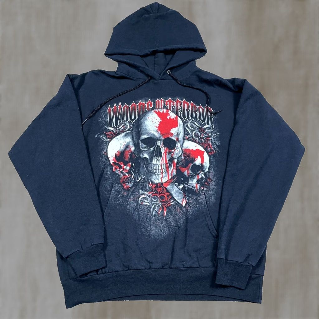 Hanes VINTAGE Hanes Skull Hoodie Men L Black Graphic Print Pullover Hooded Sweatshirt Size US L / EU 52-54 / 3 - 1 Thumbnail