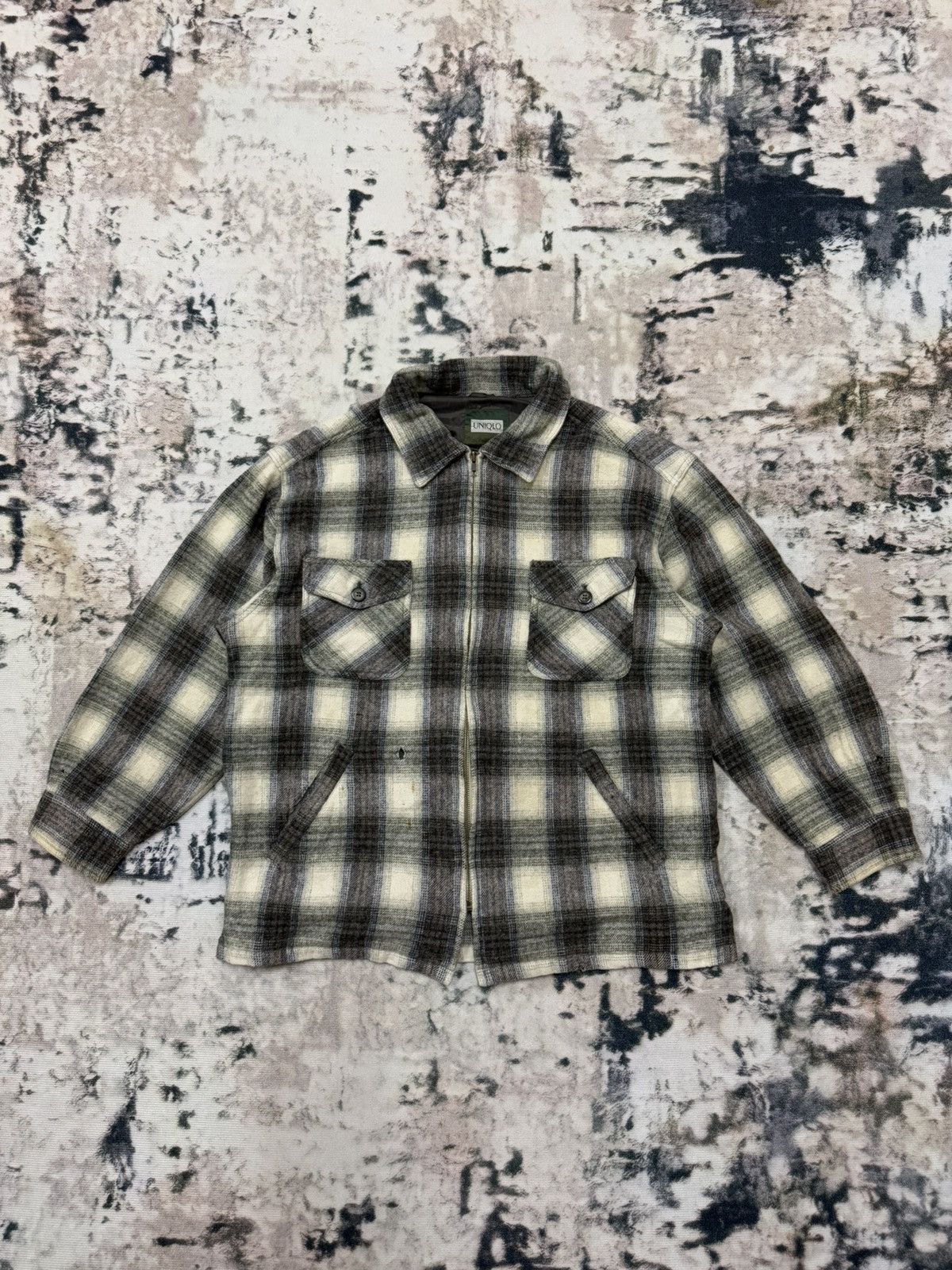 Japanese Brand × Uniqlo × Vintage Vintage 90s Uniqlo Plaid Tweed Chekered Flanel Wool Jacket Size US L / EU 52-54 / 3 - 3 Thumbnail