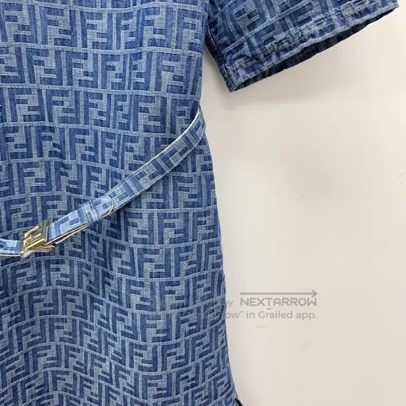 Fendi Fendi Blue Logo Jacquard Full Print Cotton Collar Short Sl Size XS / US 0-2 / IT 36-38 - 4 Thumbnail