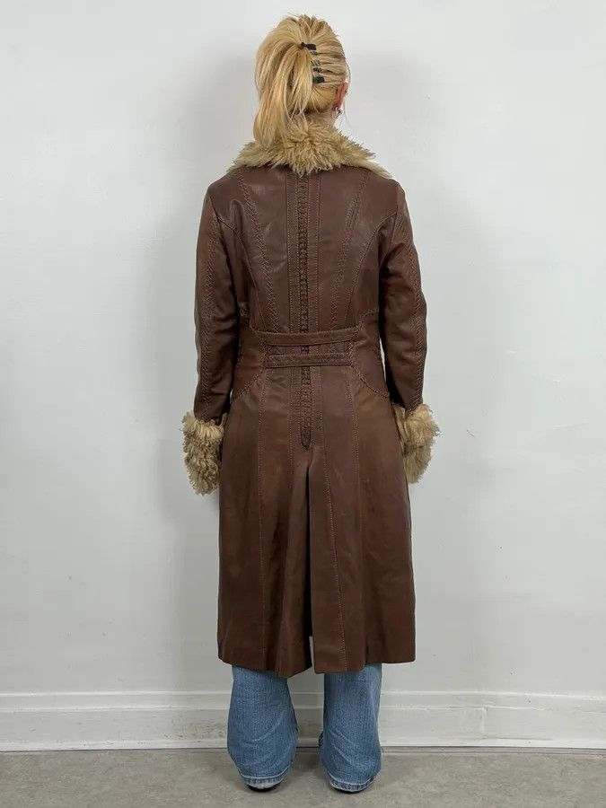 Roberto Cavalli 2000s Roberto Cavalli Brown Premium Leather Fur Trench Coat Size M / US 6-8 / IT 42-44 - 3 Thumbnail