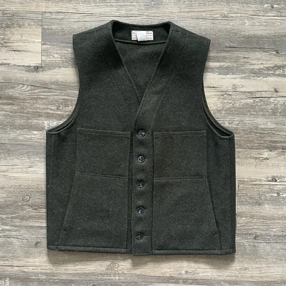 Filson Vintage CC Filson Olive Green Style 20 Mackinaw Wool Vest Size US M / EU 48-50 / 2 - 1 Thumbnail