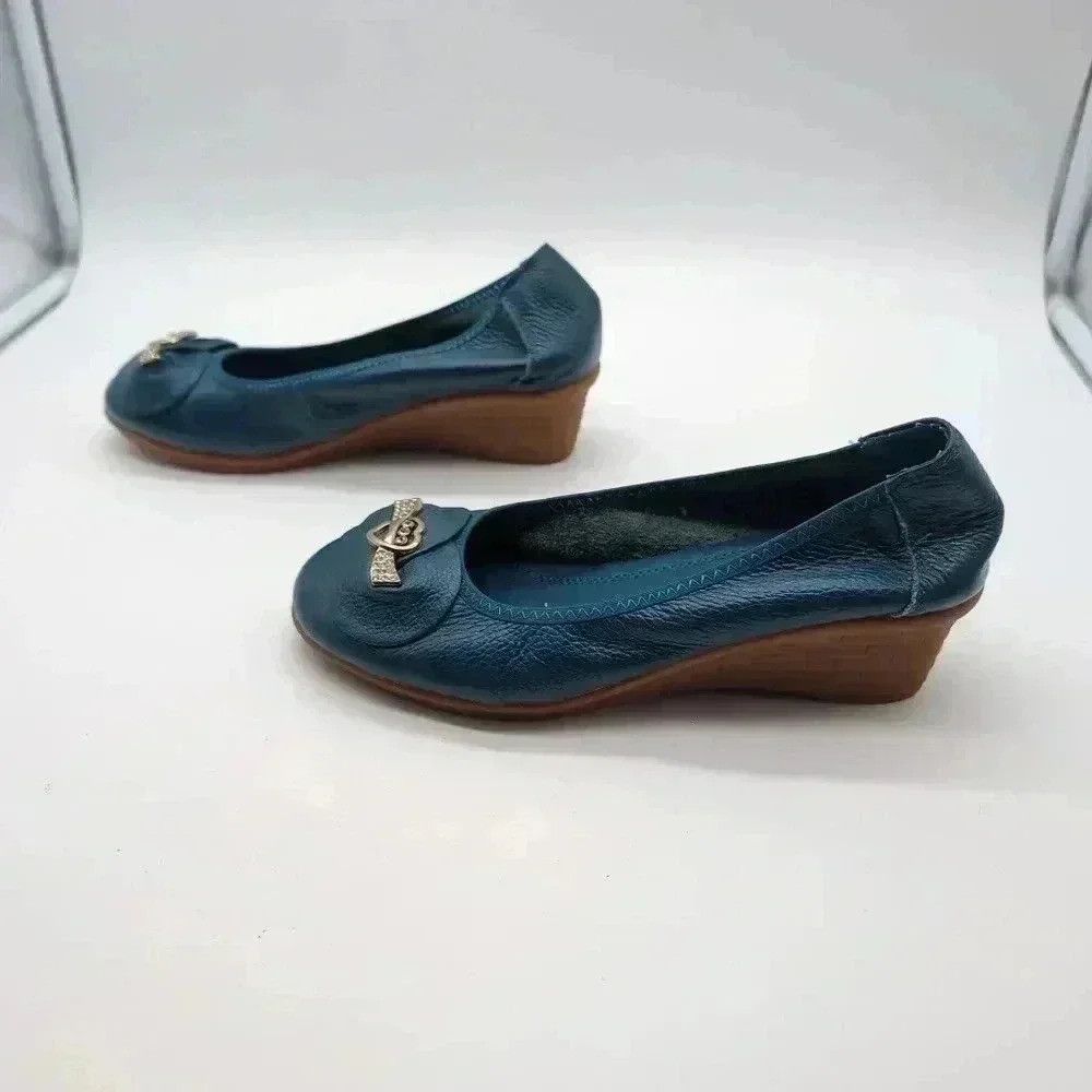 Designer Rare Golddipenguin Blue Leather Heeled slipper rubber sole Size US 5 / IT 35 - 3 Thumbnail