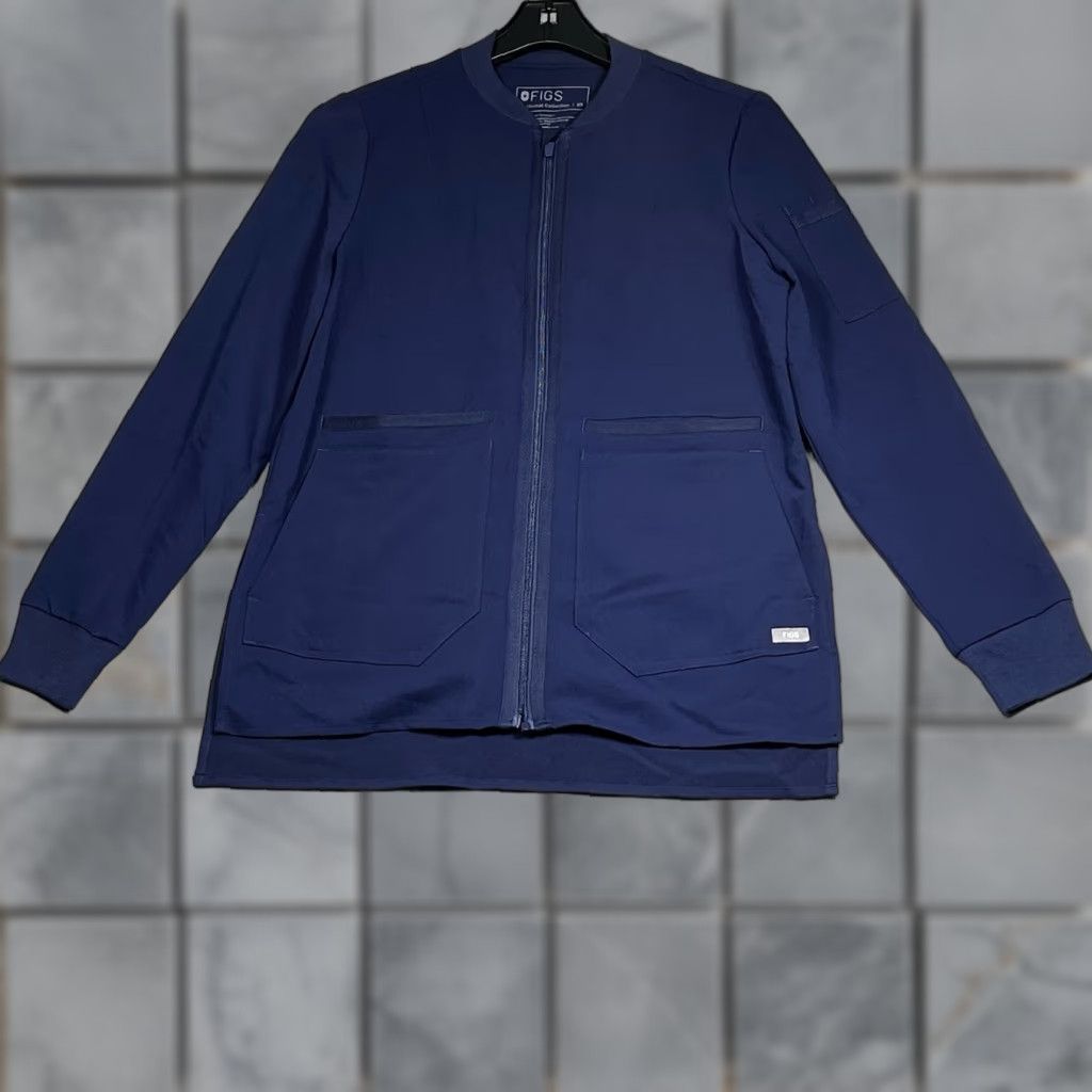 FIGS Bellery Scrub Jacket Women's XS Blue Full Zip Pockets Stretch Nurse