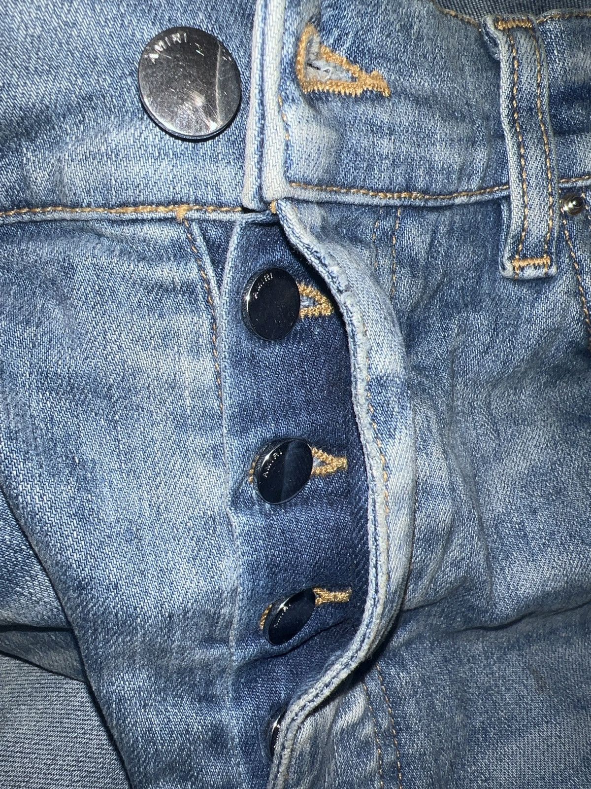Amiri Amiri Old English Leather Logo Clay Indigo Denim Jeans Size US 34 / EU 50 - 7 Thumbnail
