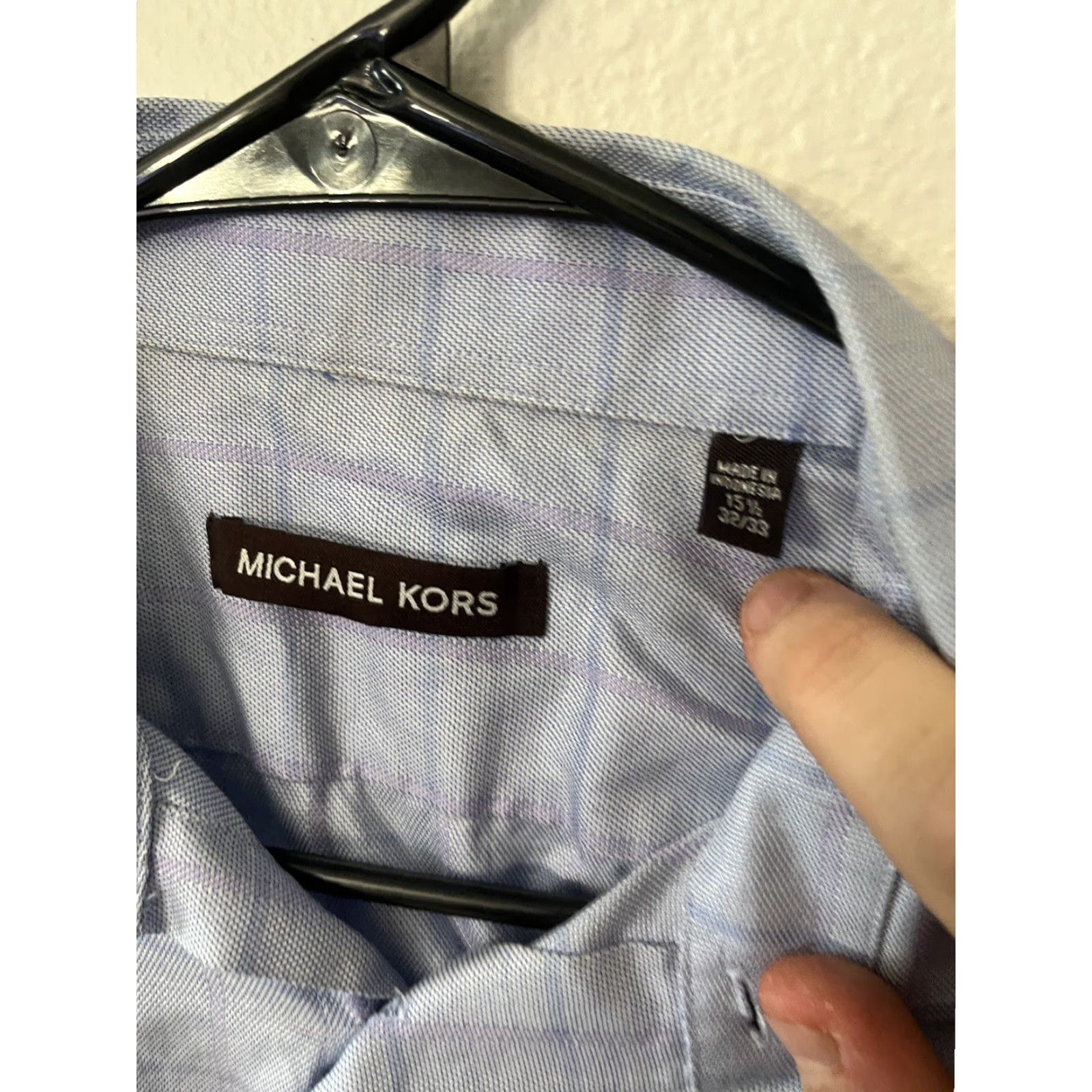 Michael Kors Michael Kors Dress Shirt Blue Plaid 15.5 Button Shirt 100% Cotton Non Iron Shirt Men Size 40R - 2 Thumbnail
