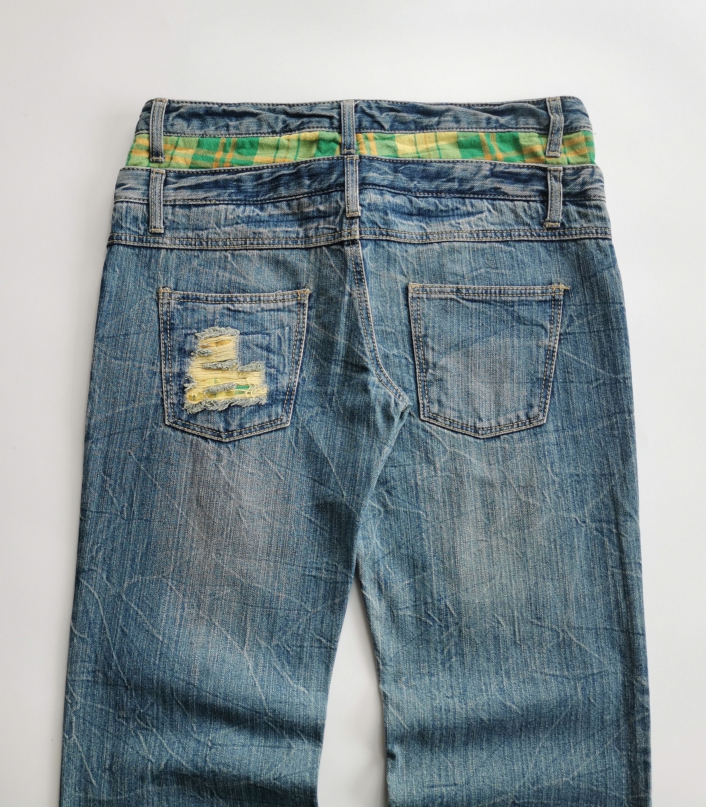 20471120 Vintage Japanese Double Waist Distressed Denim Jeans Size US 32 / EU 48 - 3 Thumbnail
