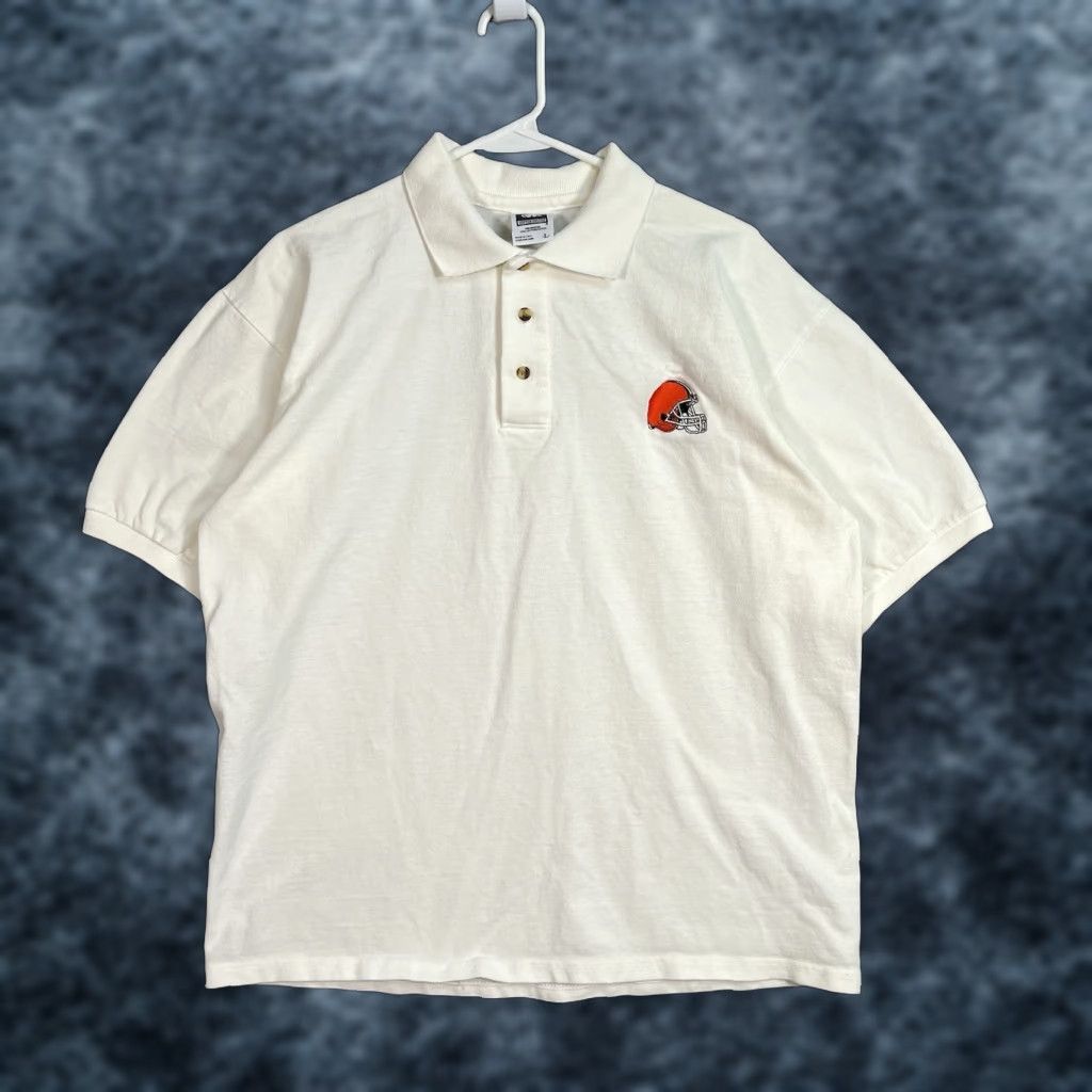 Vintage Vintage 90s Cotton Deluxe Cleveland Browns Polo Shirt Adult Large White Mens Size US L / EU 52-54 / 3 - 1 Thumbnail