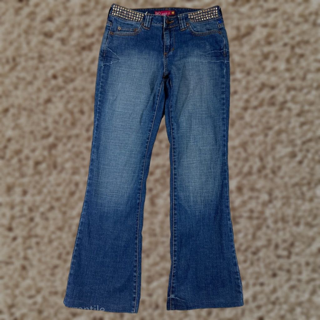 Denime SO Jeans Women 5 Bootcut Jeans Mid Rise Blue Denim Cotton Embroidered Studded 5-Pocket Regular Stretch Women's Cowboy Southwestern Classic Size 27" / US 4 / IT 40 - 1 Thumbnail