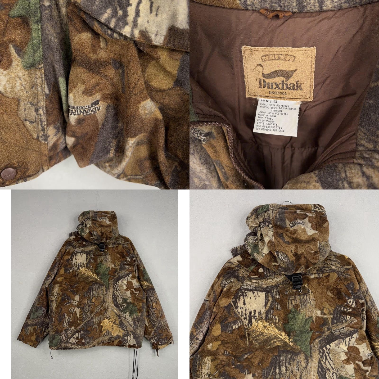Vintage Duxbak Jacket Mens XL Camo Timber Hooded Hunting Coat Bomber Zip Off Hooded Front Pockets Outdoor USA Mens Size US XL / EU 56 / 4 - 8 Thumbnail