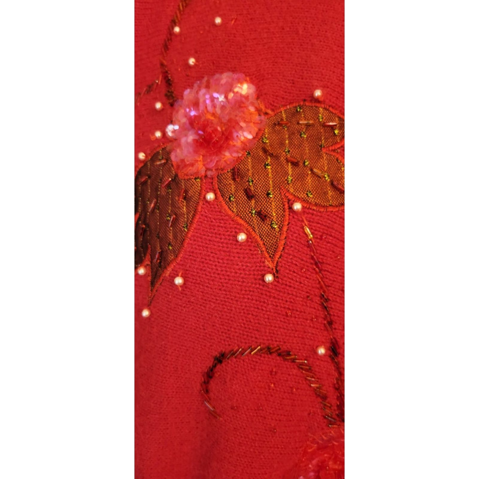 Vintage VINTAGE Debra Martin Red Beaded Faux Cashmere Embellished Sweater XL 80s MenGens Size XL / US 12-14 / IT 48-50 - 3 Thumbnail