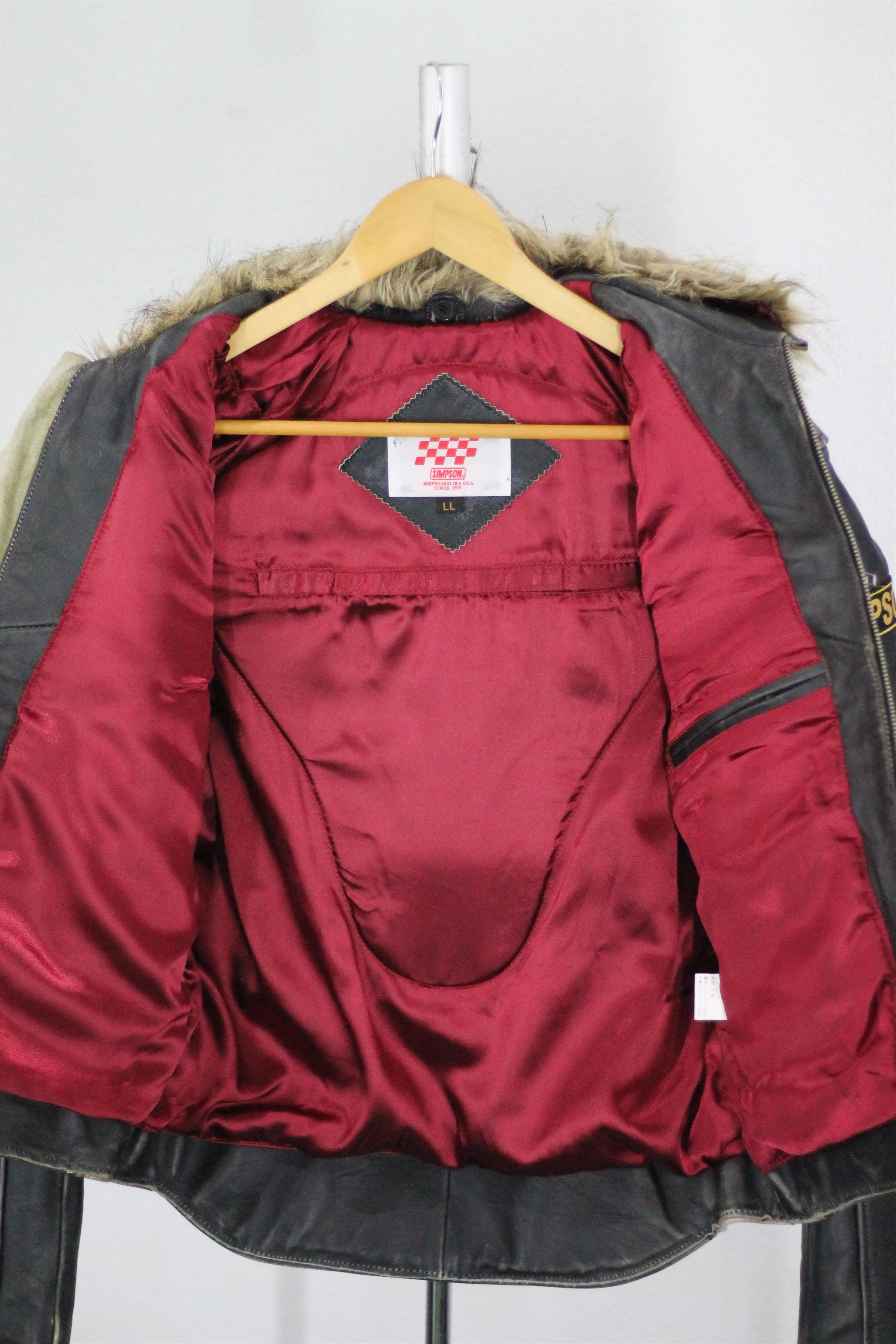 Vintage RARE! Vintage SIMPSON Leather Jacket Removable Fur Collar. Size US L / EU 52-54 / 3 - 16 Thumbnail