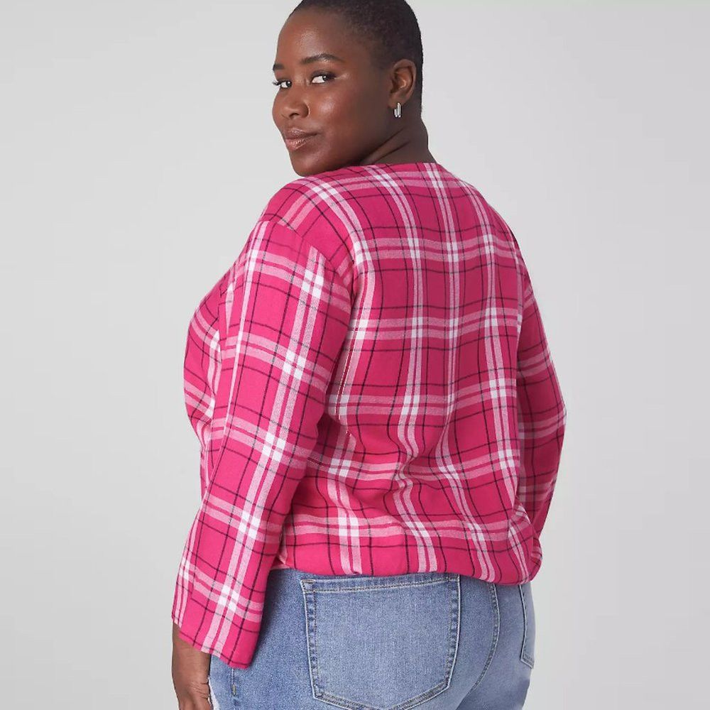Other New Lane Bryant Classic Button-Down Tie-Hem Long Sleeve Pla Size 3XL / US 20-22 - 2 Thumbnail