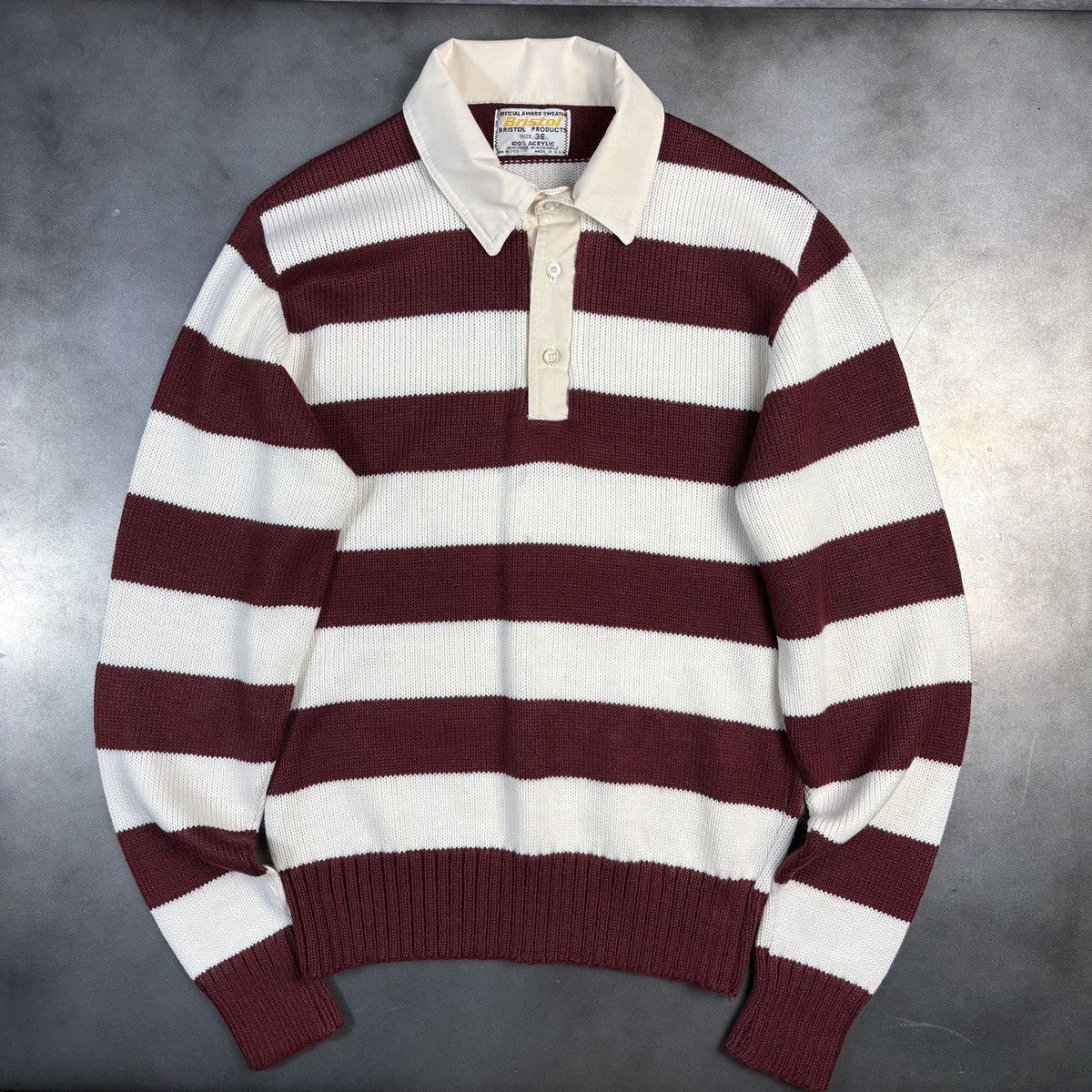 Bristol Studios × Vintage VIntage Bristol Knit Polo Sweater 1960s 1970s Rugby Stripe Size US S / EU 44-46 / 1 - 1 Thumbnail