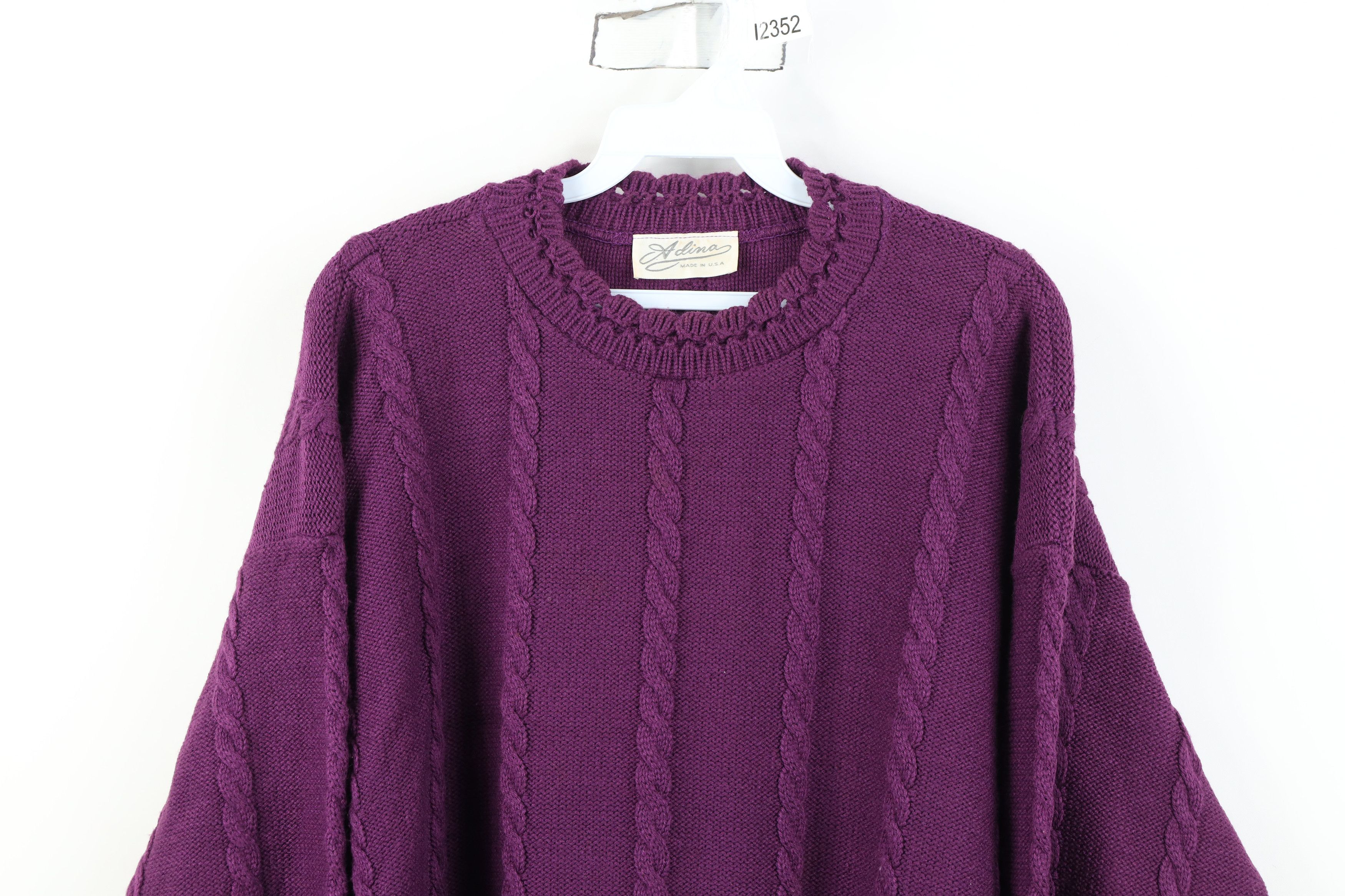 Vintage Vintage 90s Streetwear Cable Crewneck Sweater Purple USA Size XL / US 12-14 / IT 48-50 - 2 Thumbnail