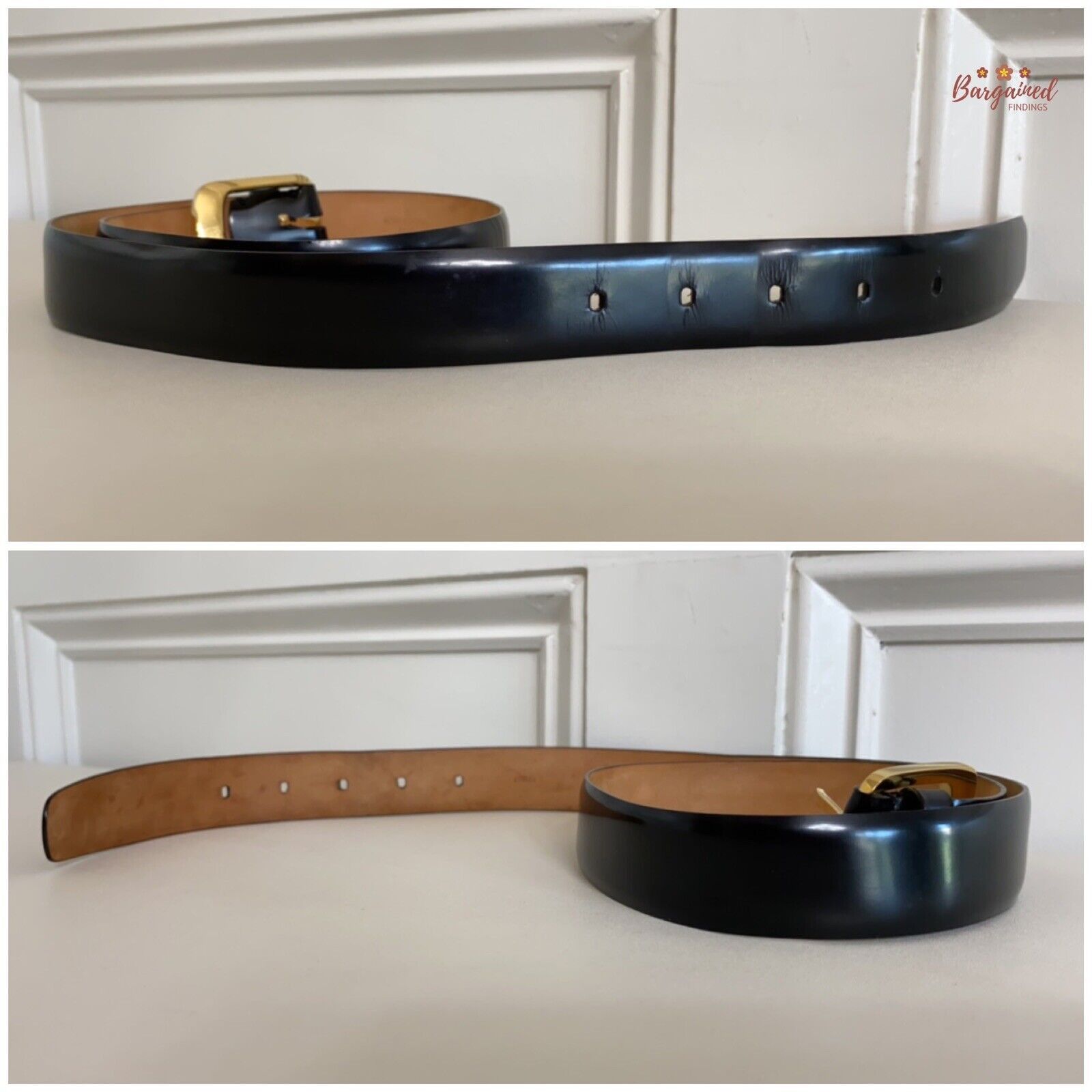 Louis Vuitton Louis Vuitton Black Calfskin Leather Ellipse Gold Belt Size 30 - 9 Thumbnail