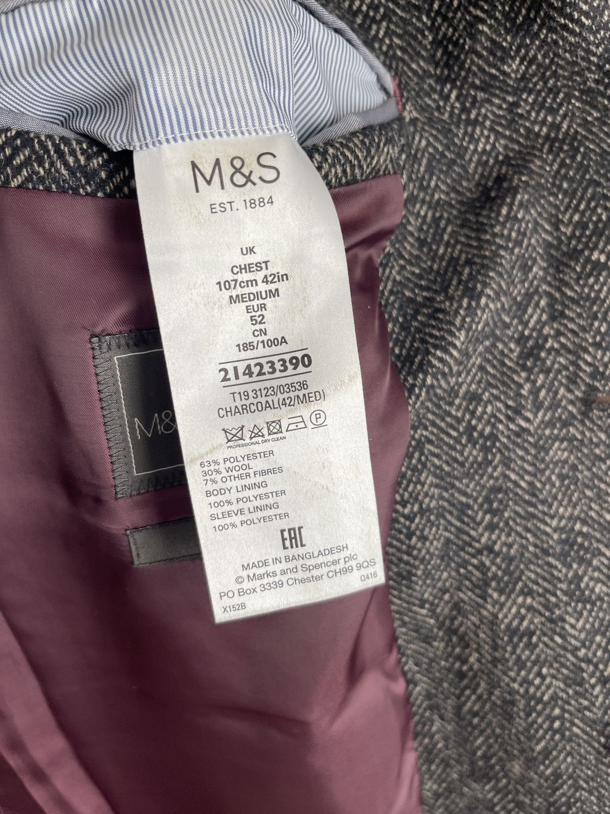 Marks & Spencer Marks Spencer blazer classic jacket wool sport coat grey Size 42R - 7 Thumbnail