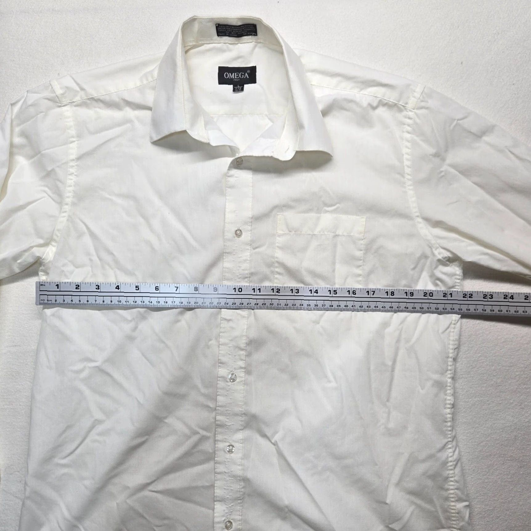 Omega VINTAGE Omega Shirt Regular White 16-16.5 L Mens Long Sleeve Dress Shirt Button Up 60/40 Cotton-Poly Convertible Cuff Size 42R - 4 Thumbnail