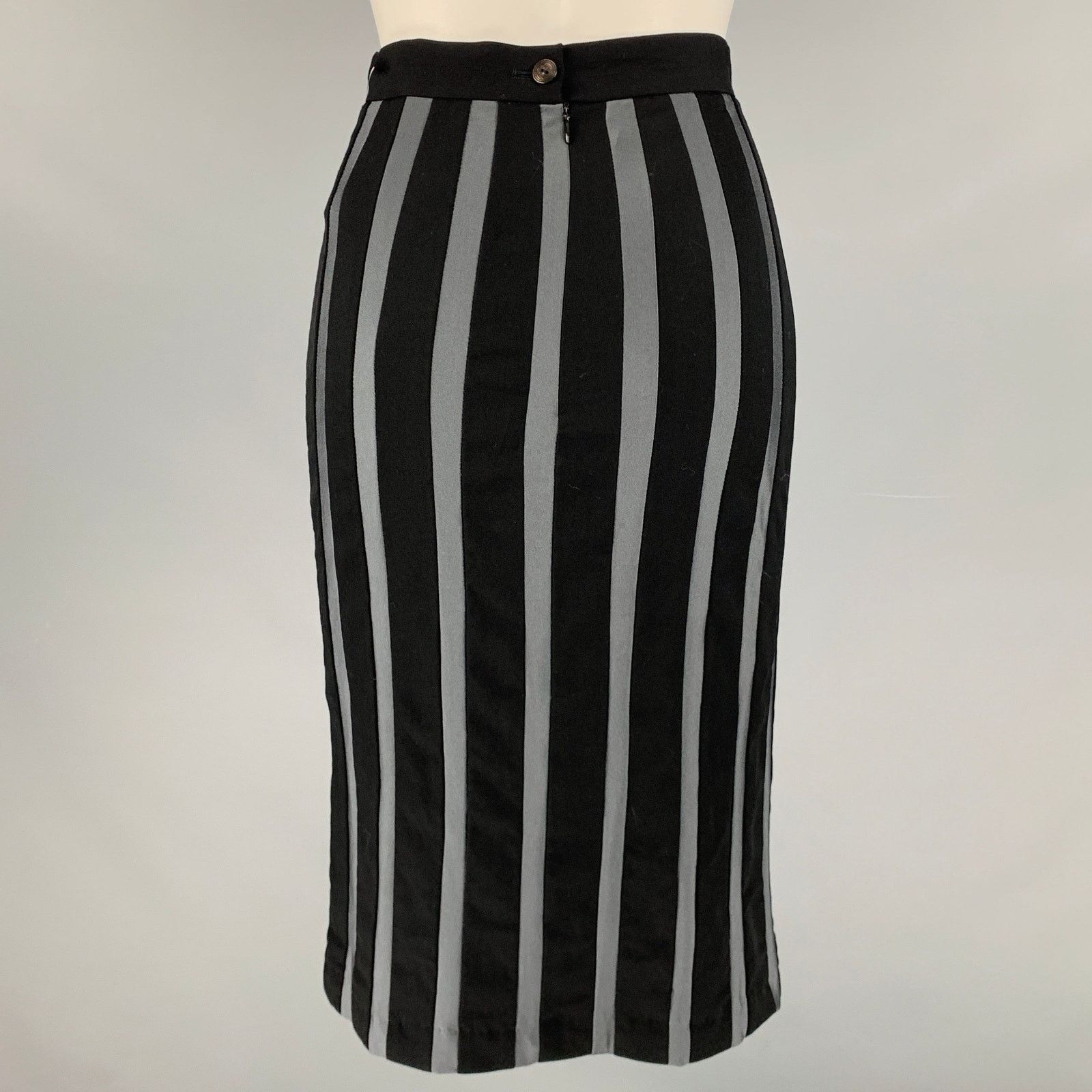 Jean Paul Gaultier JEAN PAUL GAULTIER Size 4 Black Grey Stripe Pencil Skirt Size 27" / US 4 / IT 40 - 2 Thumbnail