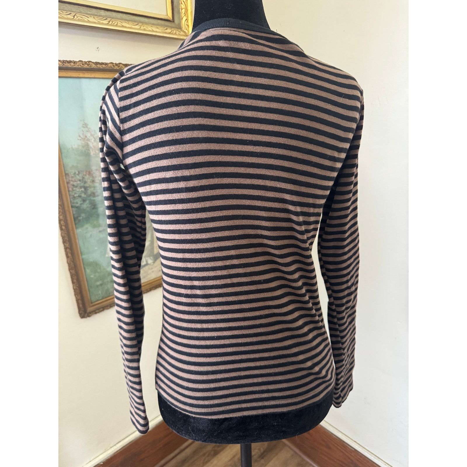 Max Mara Max Mara 100 Percent Cotton Striped Long Sleeve Top Brown Size S / US 4 / IT 40 - 2 Thumbnail