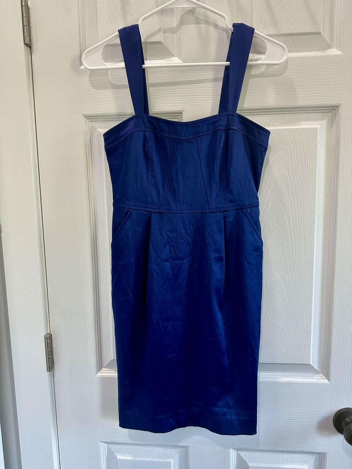 Express Express Navy Silk Dress with Pockets Size 0 Size XS / US 0-2 / IT 36-38 - 1 Thumbnail