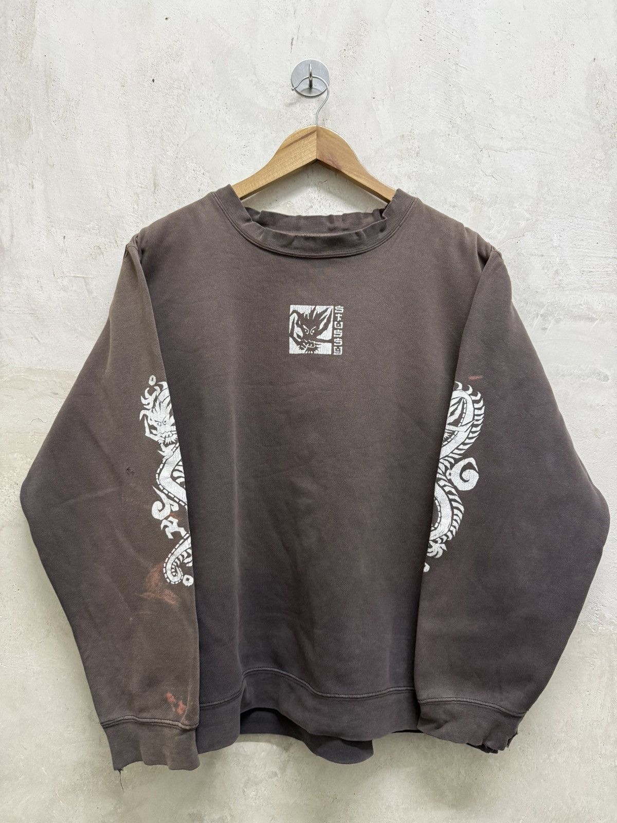 Stussy Vintage 90s Distressed Stussy Dragon Sun Faded Sweatshirt Size US M / EU 48-50 / 2 - 1 Thumbnail