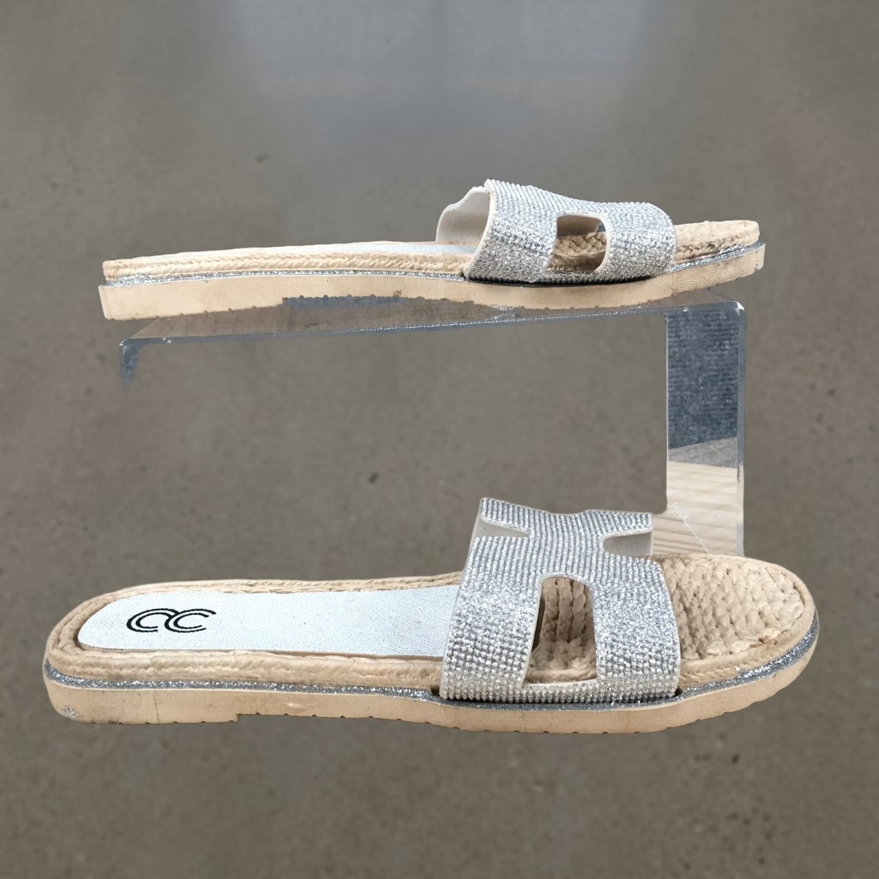 Vintage Cindy Claire Sandals Womens 40 Slide Flats Slip On CC Logo Silver Glitter Casual Size US 9 / IT 39 - 1 Thumbnail
