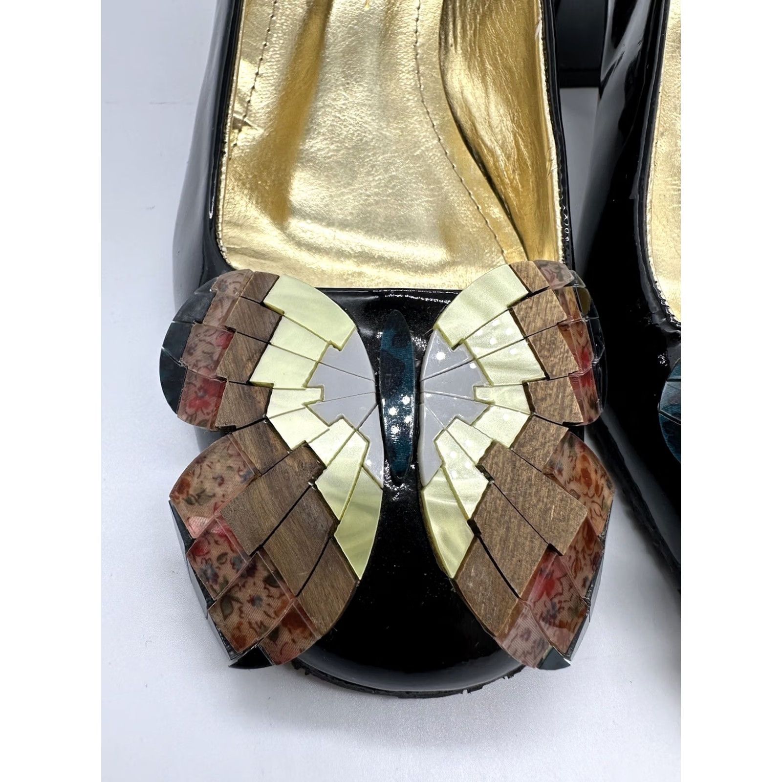 Logo 7 Manufact Womens Butterfly Art Logo Heels Black Patent Sz 35 US 5 Size US 5 / IT 35 - 3 Thumbnail
