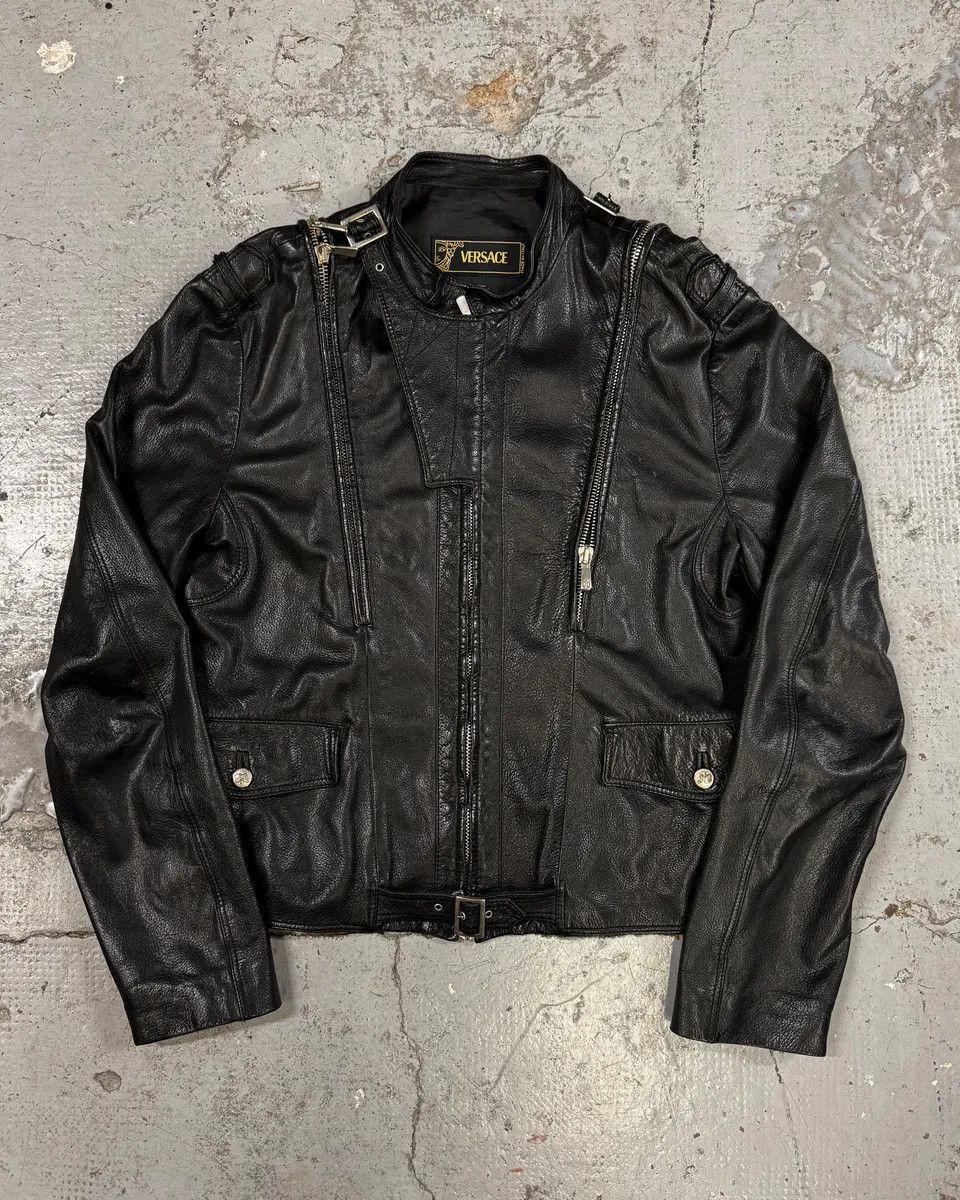 Versace 2000s Versace Black Leather Zip Utility Jacket Size US M / EU 48-50 / 2 - 1 Thumbnail