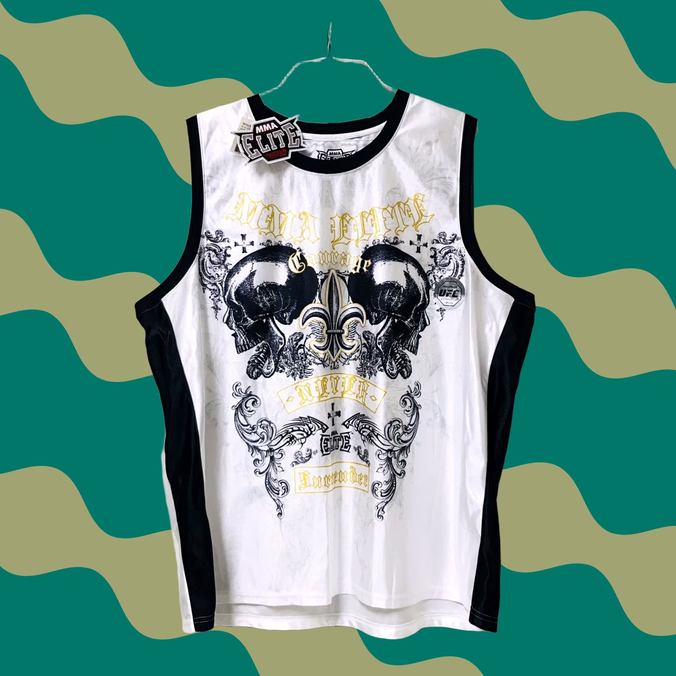 Vintage MMA Elite Men Royal Damask Cross Skulls UFC Sleeveless Jersey Tank Top 2XL Size US XXL / EU 58 / 5 - 1 Thumbnail