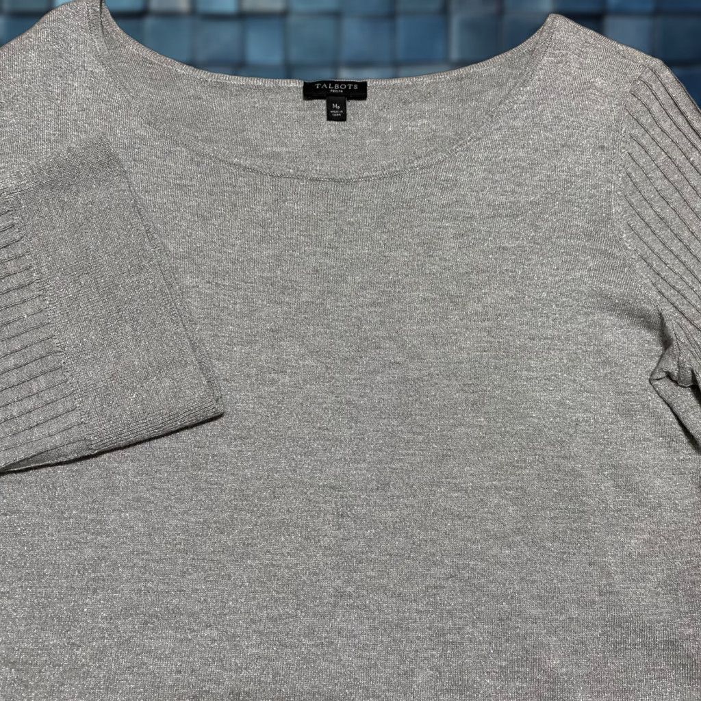 Talbots Talbots Womens PM Shirt Gray Round Neck Bell Sleeve Petite Metallic Sparkle Shirt Womens Bell Sleeve PM Gray Petite Metallic Sparkle Size M / US 6-8 / IT 42-44 - 1 Thumbnail