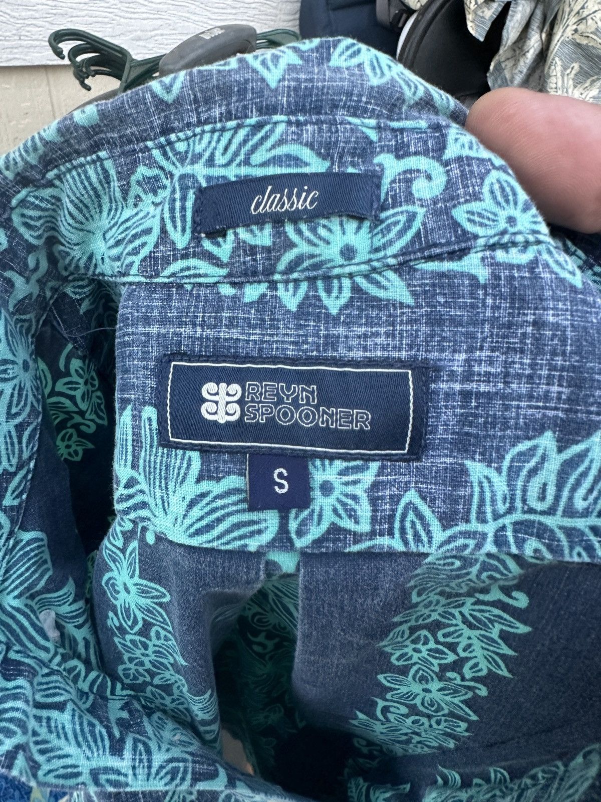 Reyn Spooner Classic Blue/Green Hawaiian Print Men's S
