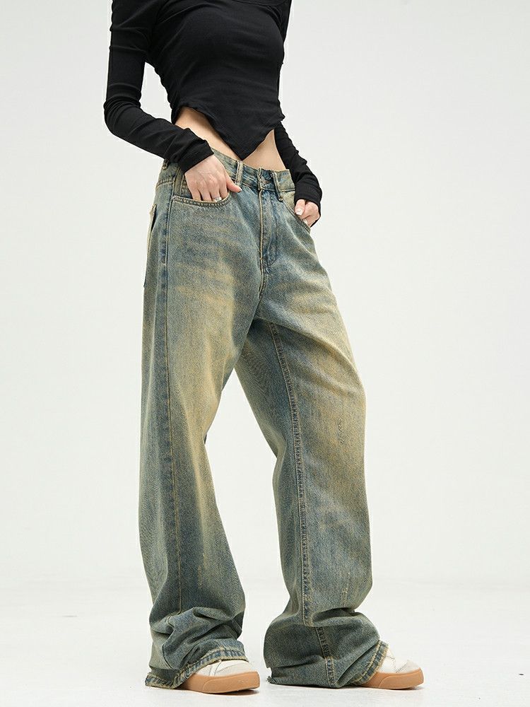 y2k washed faded damaged flared rusty grunge jeans