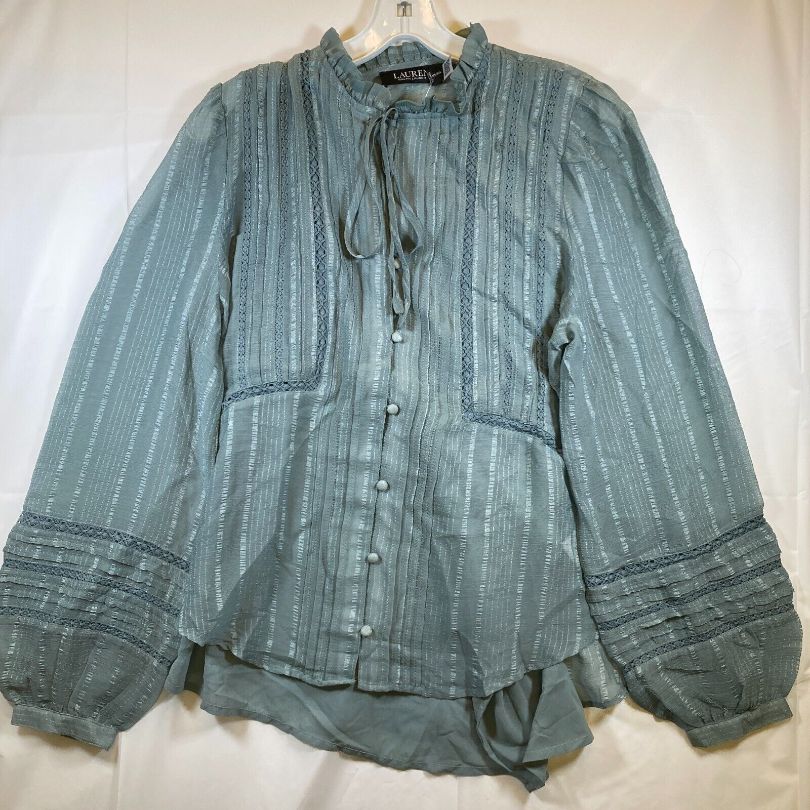 Lauren Ralph Lauren Ralph Lauren Women's Tie Neck Crinkle Blouse Green XS Size XS / US 0-2 / IT 36-38 - 9 Thumbnail