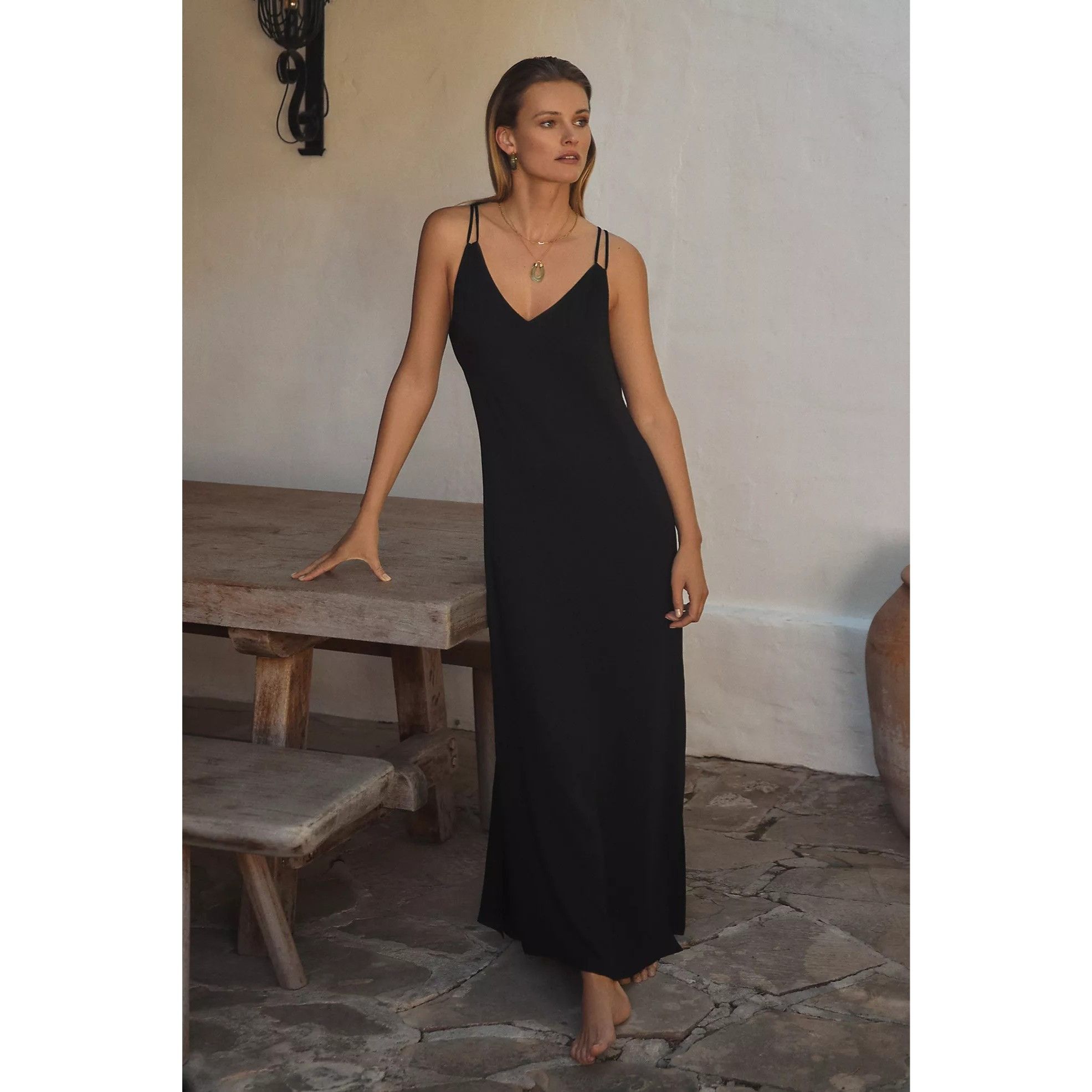 Anthropologie Shoreline Black Open-Back Maxi Dress