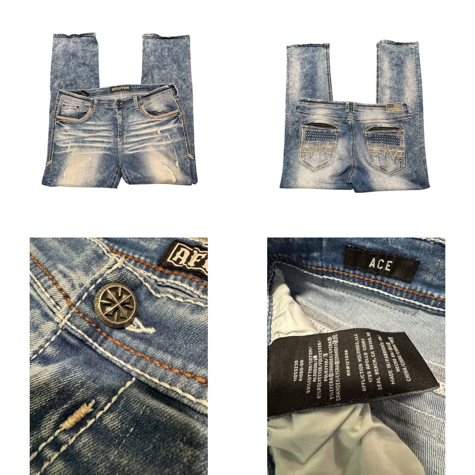 Affliction VINTAGE Affliction Ace Denim Jeans Distressed Blue 42x34 Jeans Men Big & Tall 5-Pocket Embroidered Denim Baggy? Size US 42 / EU 58 - 10 Thumbnail