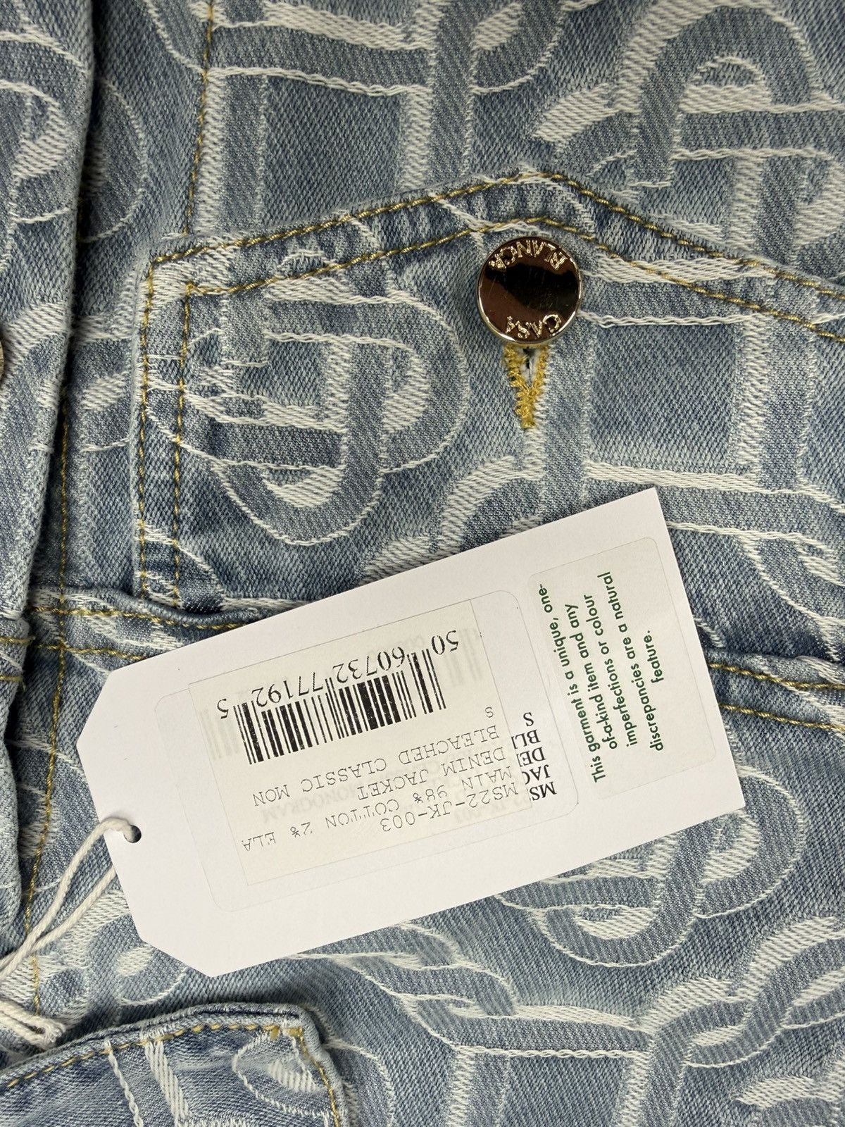 Casablanca Monogram Embroidered Bleached Denim Jacket. Size S. BNWT Size US S / EU 44-46 / 1 - 8 Thumbnail