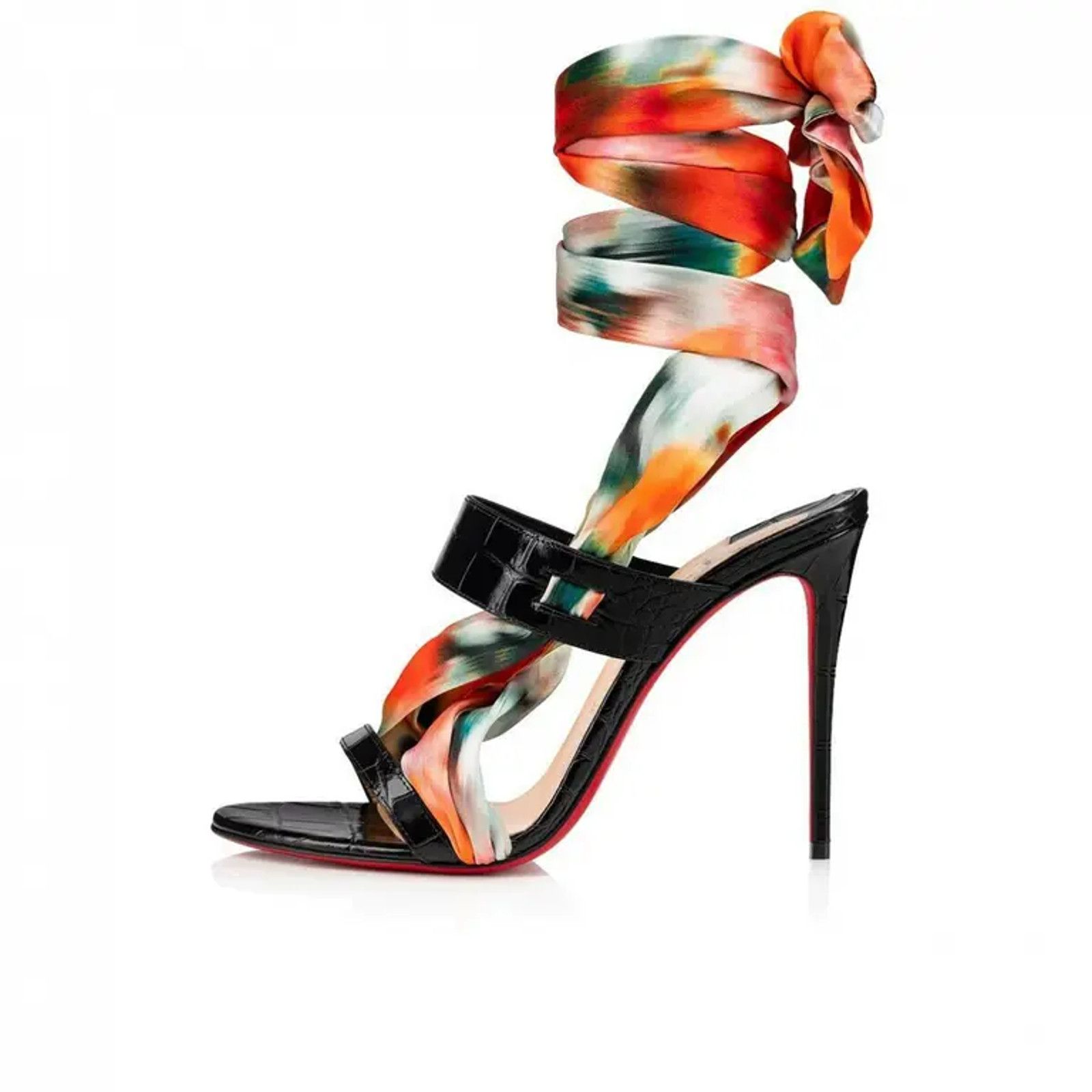 Christian Louboutin Foulard Cheville 100 Black Red Lace Up Sandal Heel Pump 37 Size US 7 / IT 37 - 3 Thumbnail