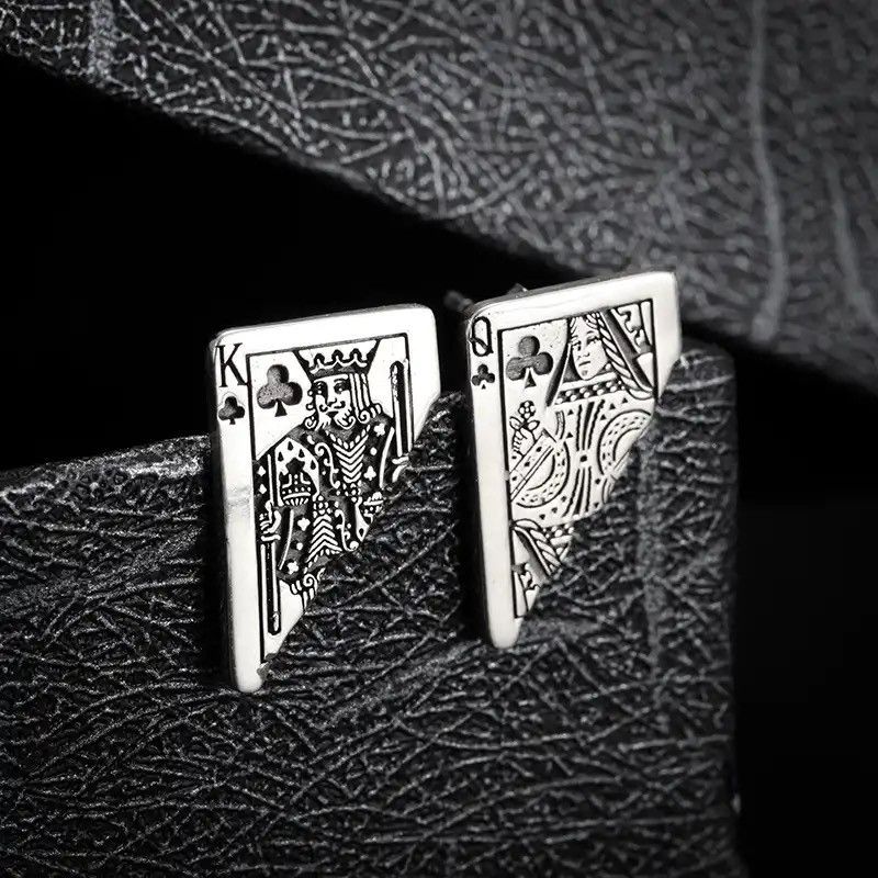 Jewelry × Vintage Creative Playing Card King Poker K Label Copper Earrings Size ONE SIZE - 3 Thumbnail
