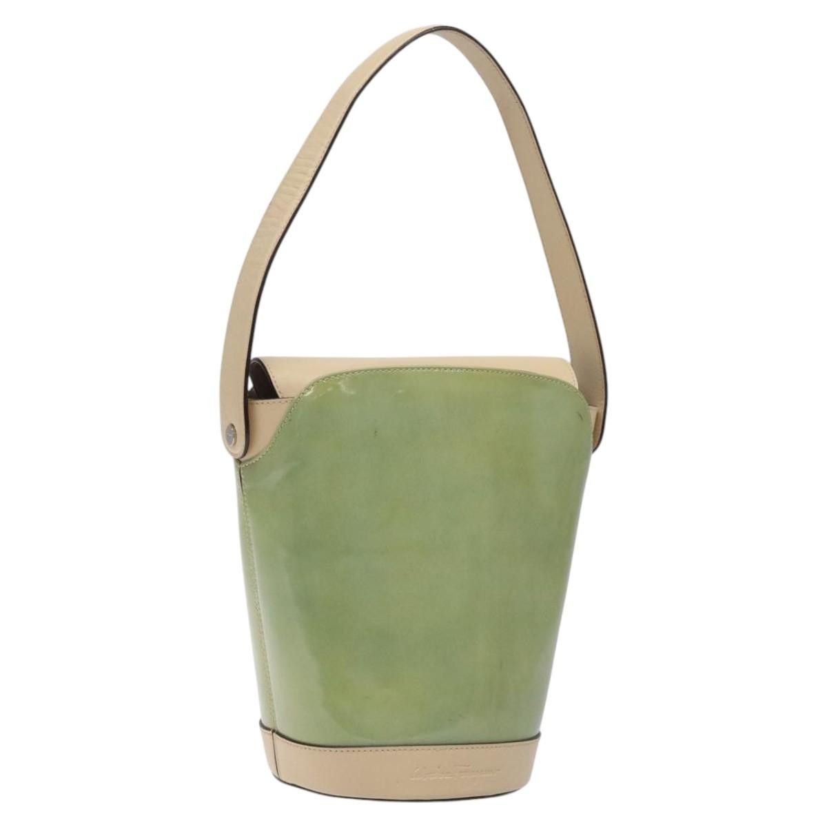 Salvatore Ferragamo Shoulder Bag Patent Leather Green Auth 116034, Women's