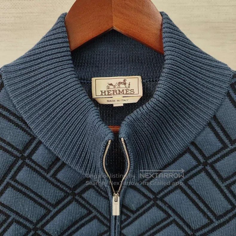Hermes Hermes Blue wool knitted jacket Size US XXL / EU 58 / 5 - 3 Thumbnail
