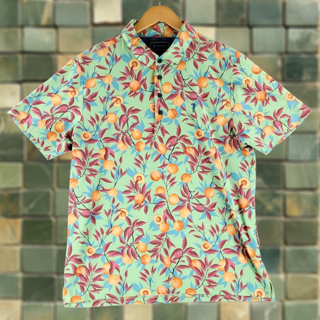 Vintage William Murray Polo Shirt Thats A Peach Hon AOP Print Green Golf Mens L Size US L / EU 52-54 / 3 - 1 Thumbnail