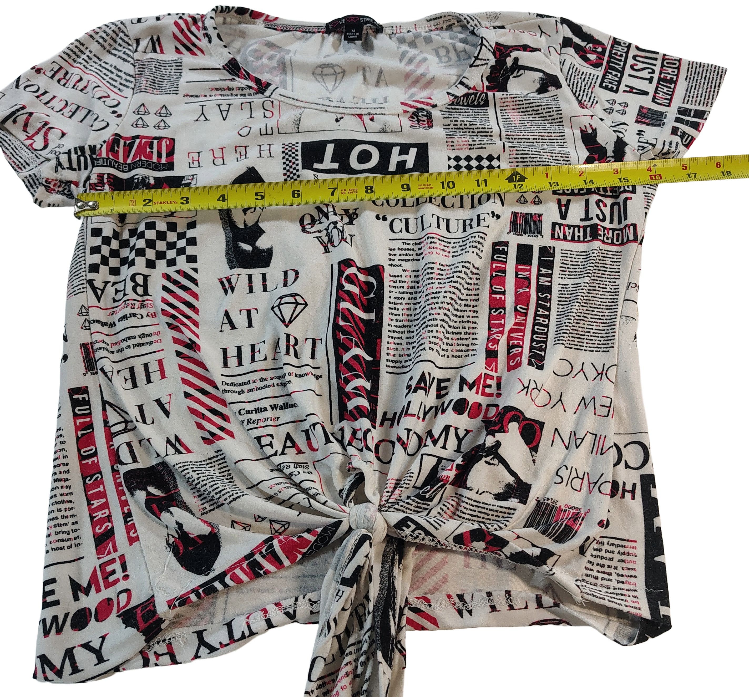 Other Women's Medium Newsprint Graphic Tie-Knot T-Shirt Size M / US 6-8 / IT 42-44 - 5 Thumbnail