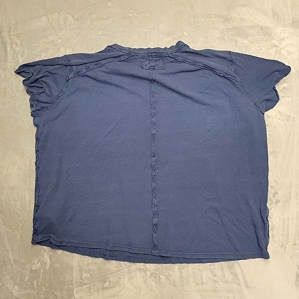 Vintage We The Free Shirt Womens Large Blue Flax Linen Cotton Blend Crewneck TEE Size L / US 10 / IT 46 - 4 Thumbnail