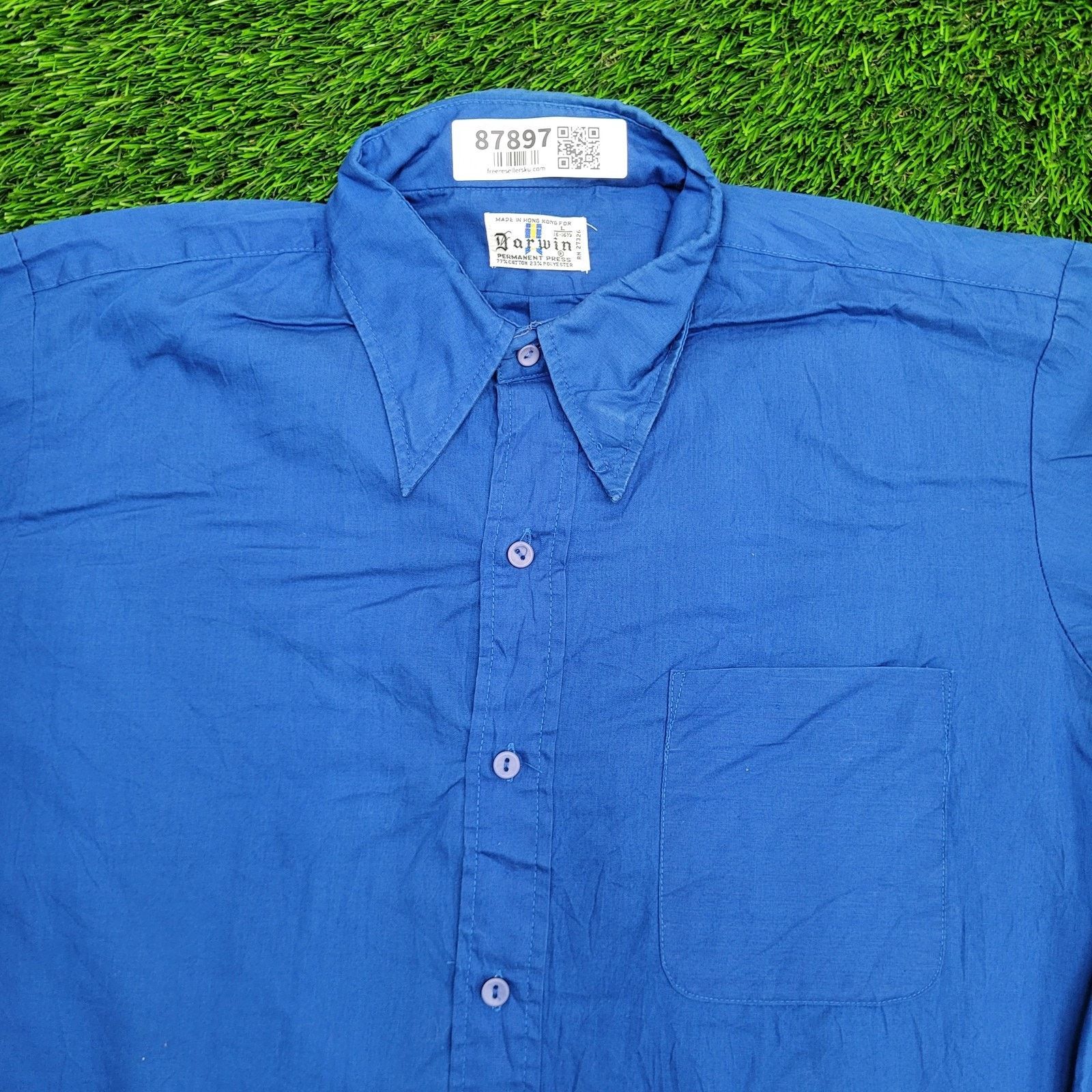 Other VTG 90s MOD Darwin Hippie Shirt Large 16.5 23x31 Baggy Blue Size US L / EU 52-54 / 3 - 10 Thumbnail