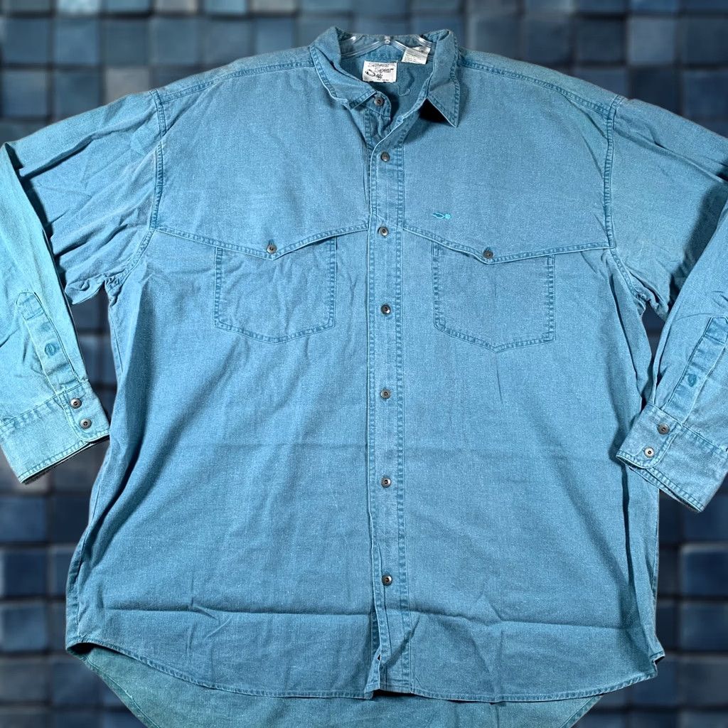 Denime Silver Spur Shirt Mens XL Blue Denim Long Sleeve Western Button Front Casual Size US XL / EU 56 / 4 - 1 Thumbnail