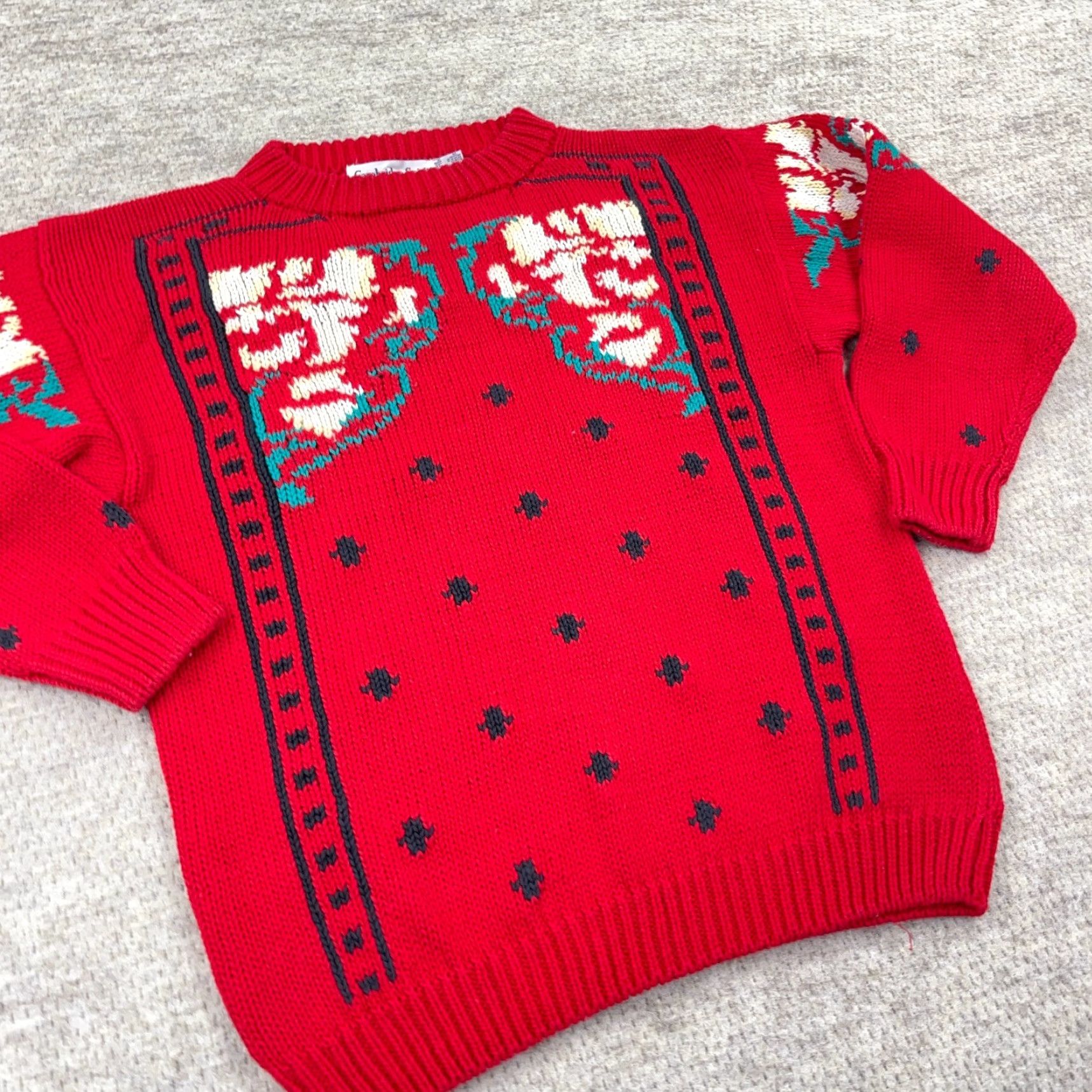 ESPIRIT VINTAGE Cambridge Spirit Sweater Women M Red 90s Christmas Cotton Knit Logo Pull over Crew Neck Long Sleeve All Seasons (Casual) Womens Size M / US 6-8 / IT 42-44 - 3 Thumbnail