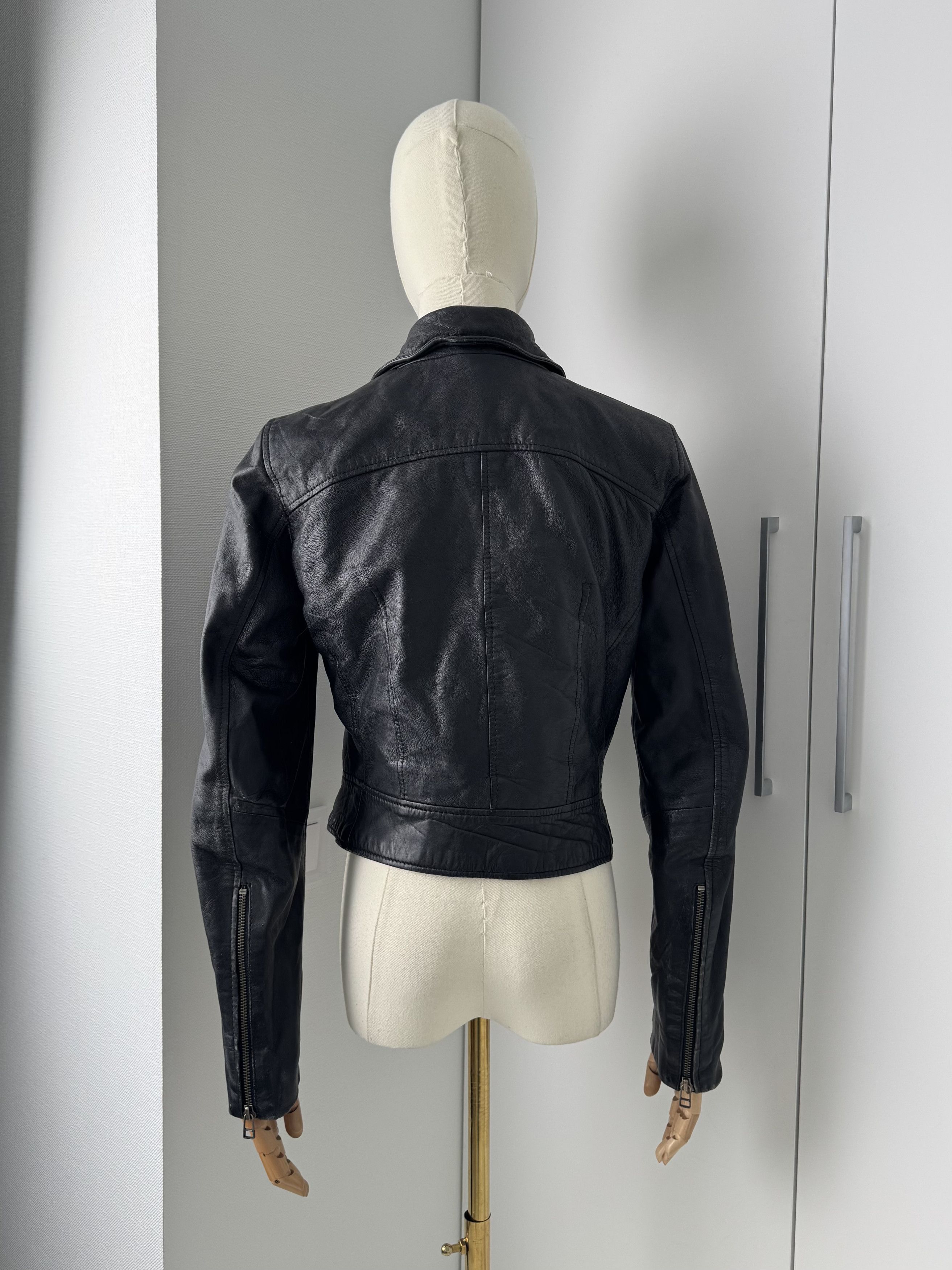 Genuine Leather Y2K Leather Biker Jacket Womens Cropped Moto Slim Fit Zip Size XS / US 0-2 / IT 36-38 - 4 Thumbnail