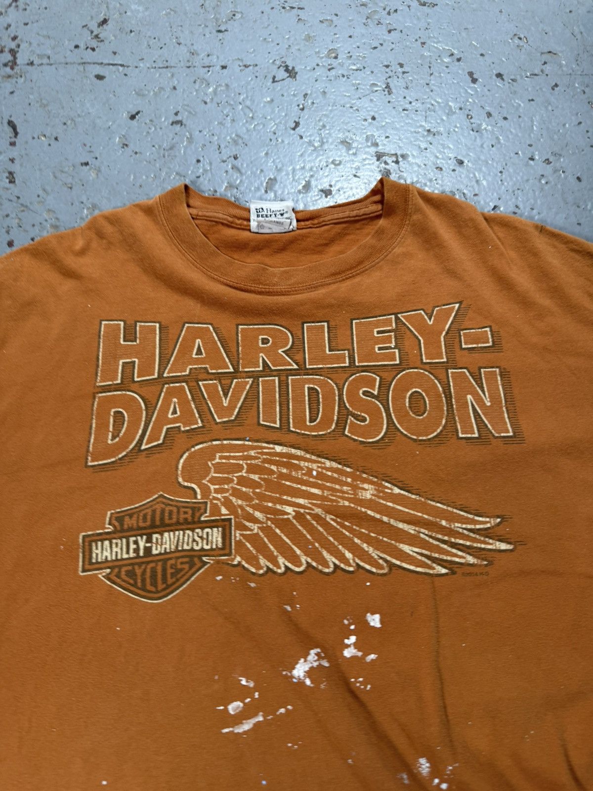 Harley Davidson Vintage Thrashed Harley Davidson Wing Tee Burnt Orange Size US XL / EU 56 / 4 - 4 Thumbnail